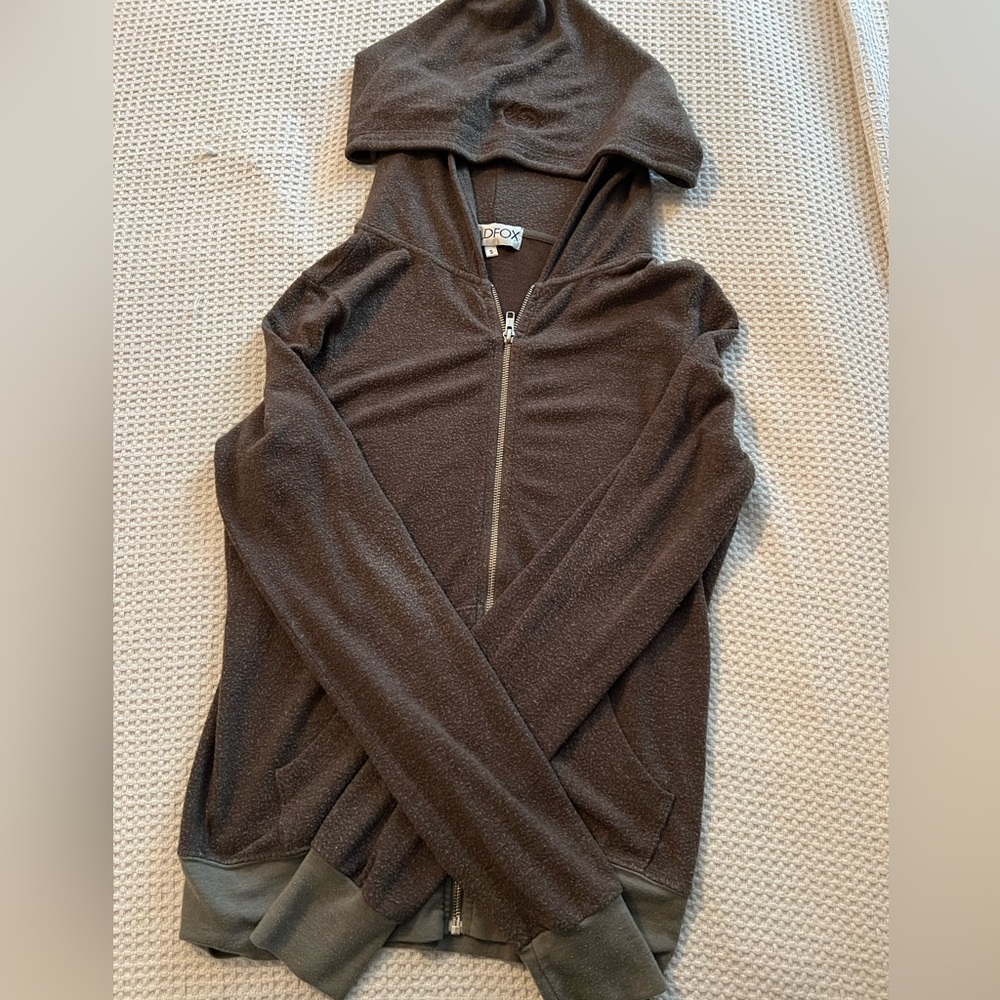 Wildfox Zip-Up Hoodie in Brownish Green, Size S